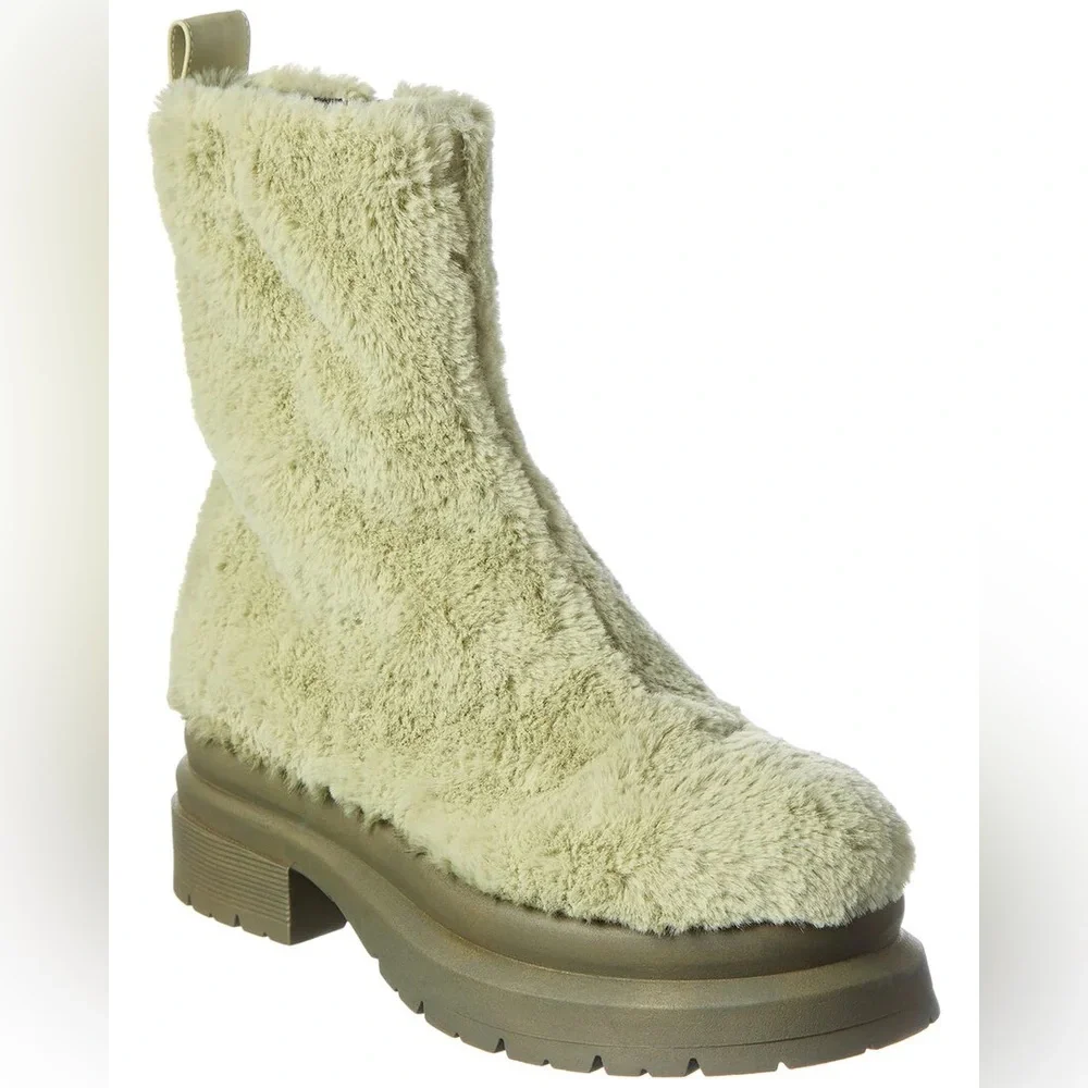 JW ANDERSON Plush Faux Fur green zip up Chelsea boots
